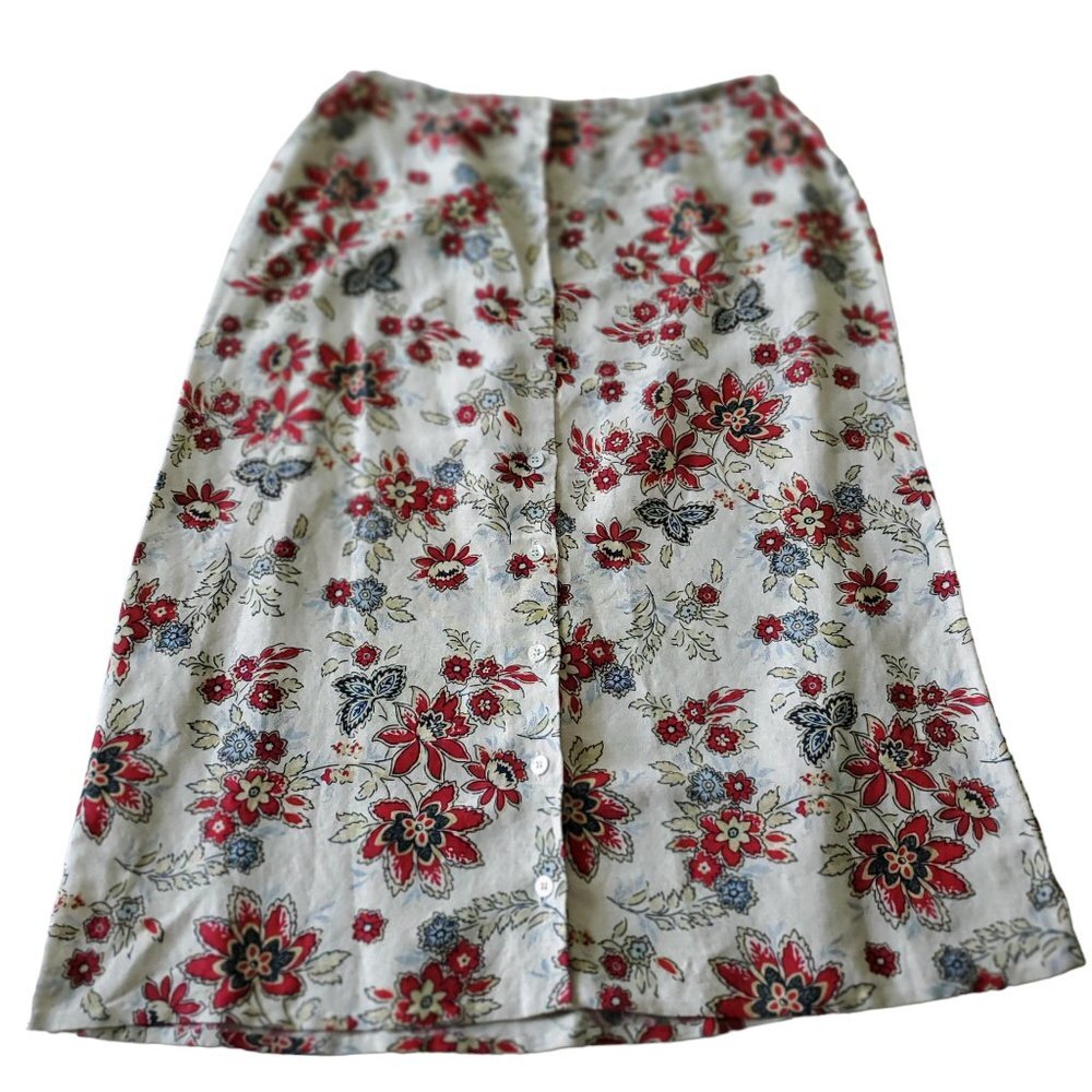 Emma James Floral Linen Rayon Blend Button Up the Front Skirt Size 12